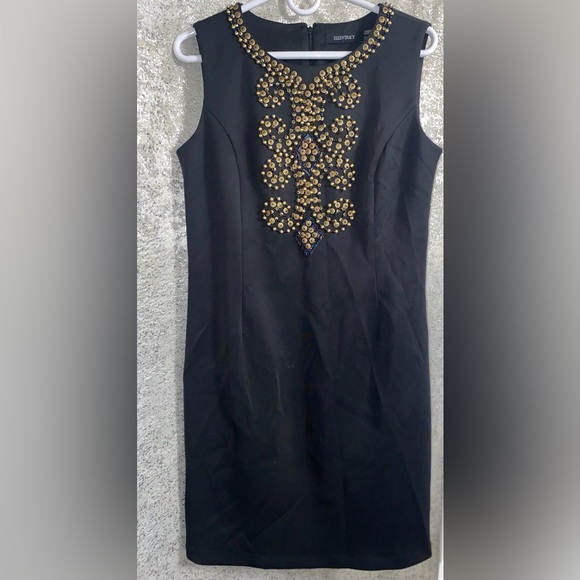 Ellen Tracy Black Midi Dress with Gold Embellishments - Picture 1 of 2